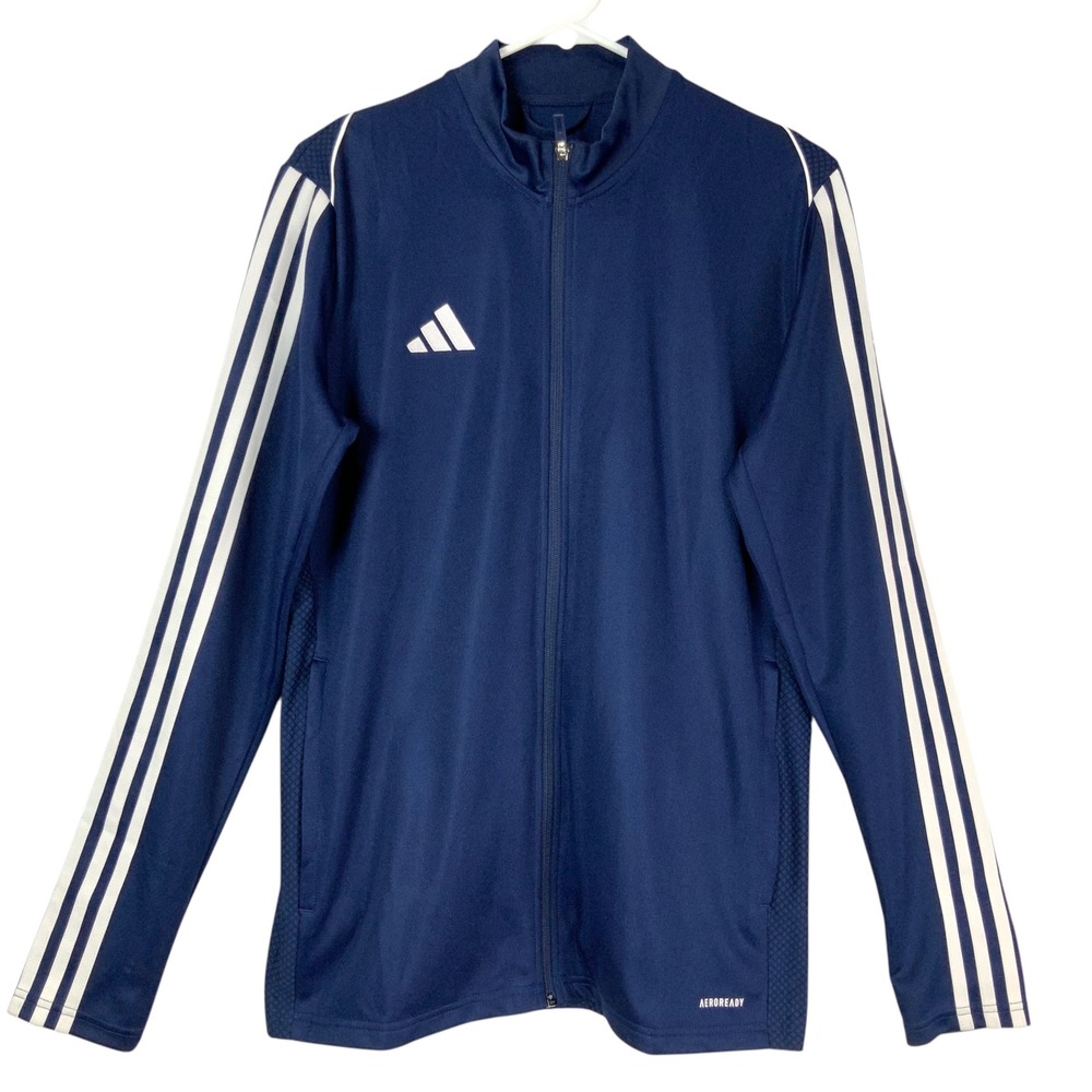 Adidas Aeroready Navy Blue Track Jacket Medium Full Zip Mock Neck Long Sleeve